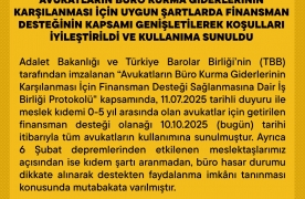 AVUKATLARIN BÜRO KURMA GİDERLERİNİN KARŞILANMASI İÇİN UYGUN ŞARTLARDA FİNANSMAN DESTEĞİNİN KAPSAMI GENİŞLETİLEREK KOŞULLARI İYİLEŞTİRİLDİ VE KULLANIMA SUNULDU