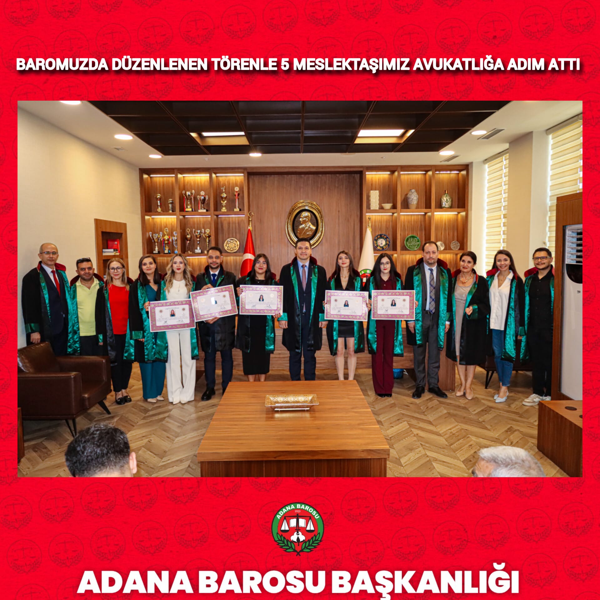 BAROMUZDA DÜZENLENEN TÖRENLE 5 MESLEKTAŞIMIZ AVUKATLIĞA ADIM ATTI