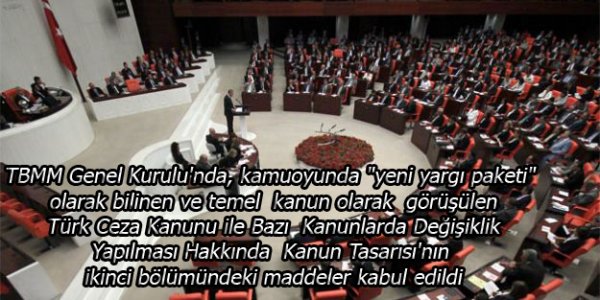  Türk Ceza Kanunu ile Bazı Kanunlarda Değişiklik Yapılması Hakkında Kanun Tasarısı'nın ikinci bölümündeki maddeler kabul edildi